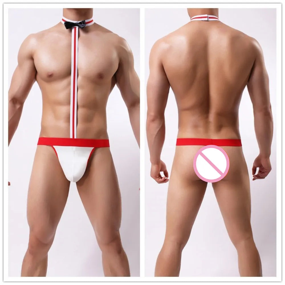 Male Underwear Hot T String Home Men's Sexy Lingerie Bodysuit Bow Tie Performance Clothes T-back thong Thongs Intimates costumes