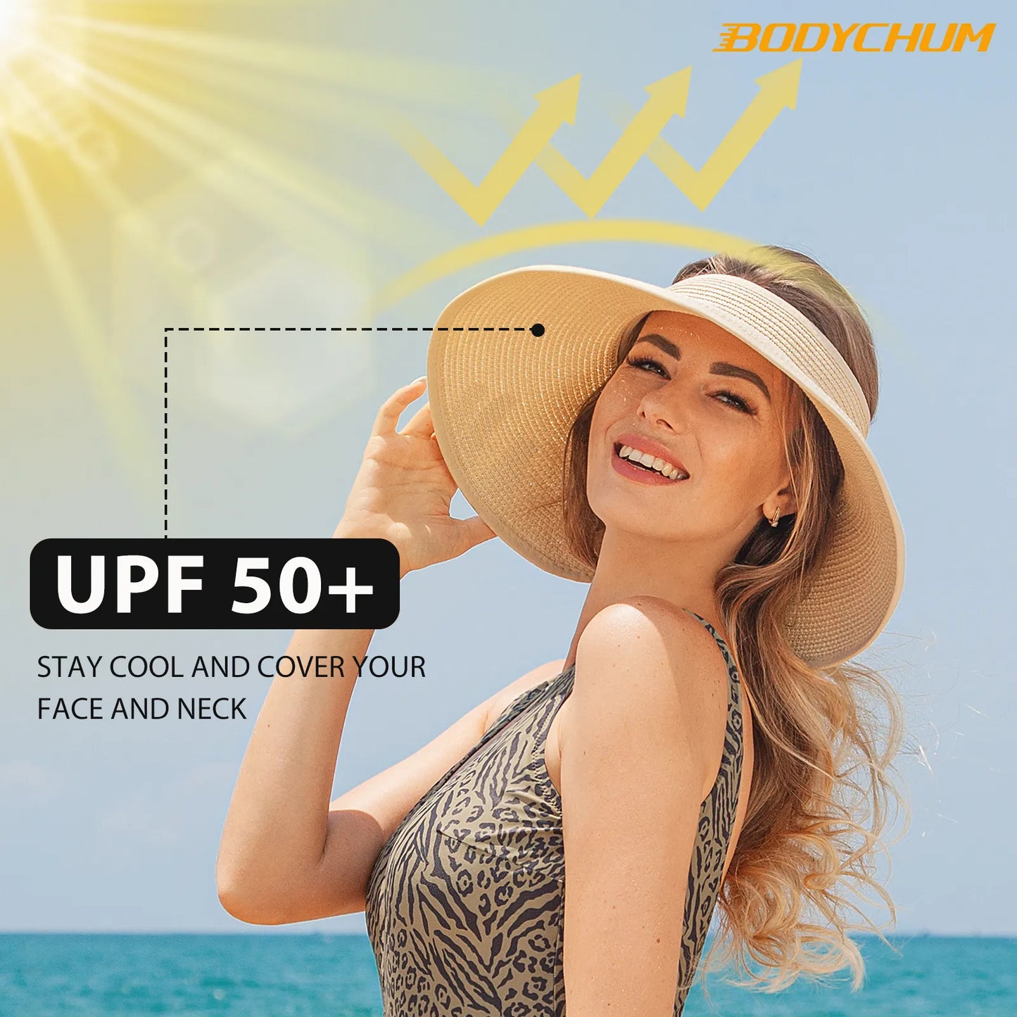 Casual Wide Brim Straw Hat Summer Visors Hat Sun Hat Beach Summer Roll-up Foldable Sun Cap UV Protection Caps for Women