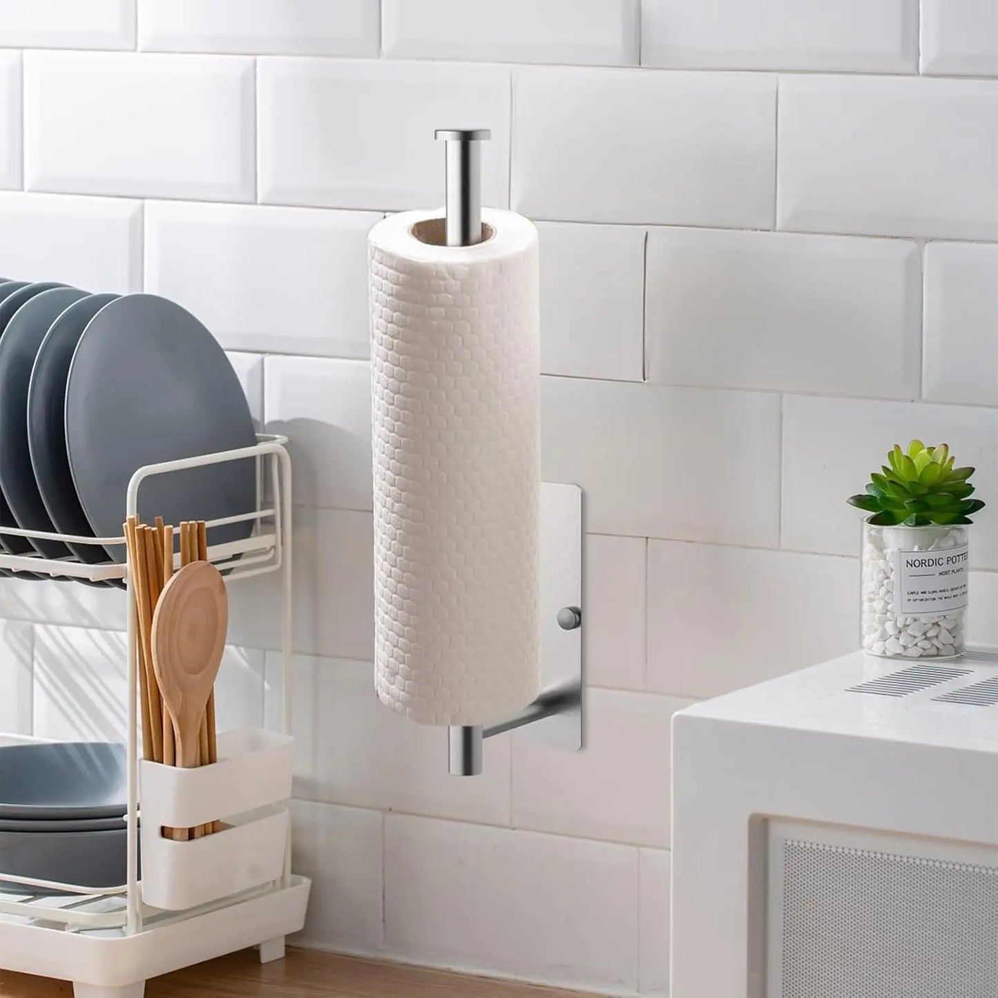 NEW Arrivals Paper Towel Holder Under Cabinet Adhesive Paper Towel Holder for Kitchen Stainless Steel Paper Towel Roll Rack Wall Mounted Home Kitchen Accessories