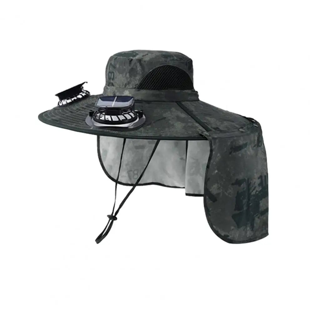 Solar Air Cooler Fan Hat with Neck Flap UV Protection Hat with Solar Fan USB Rechargeable Breathable Men Summer Outdoor Beach Camping Fishing Wide Brim Hats