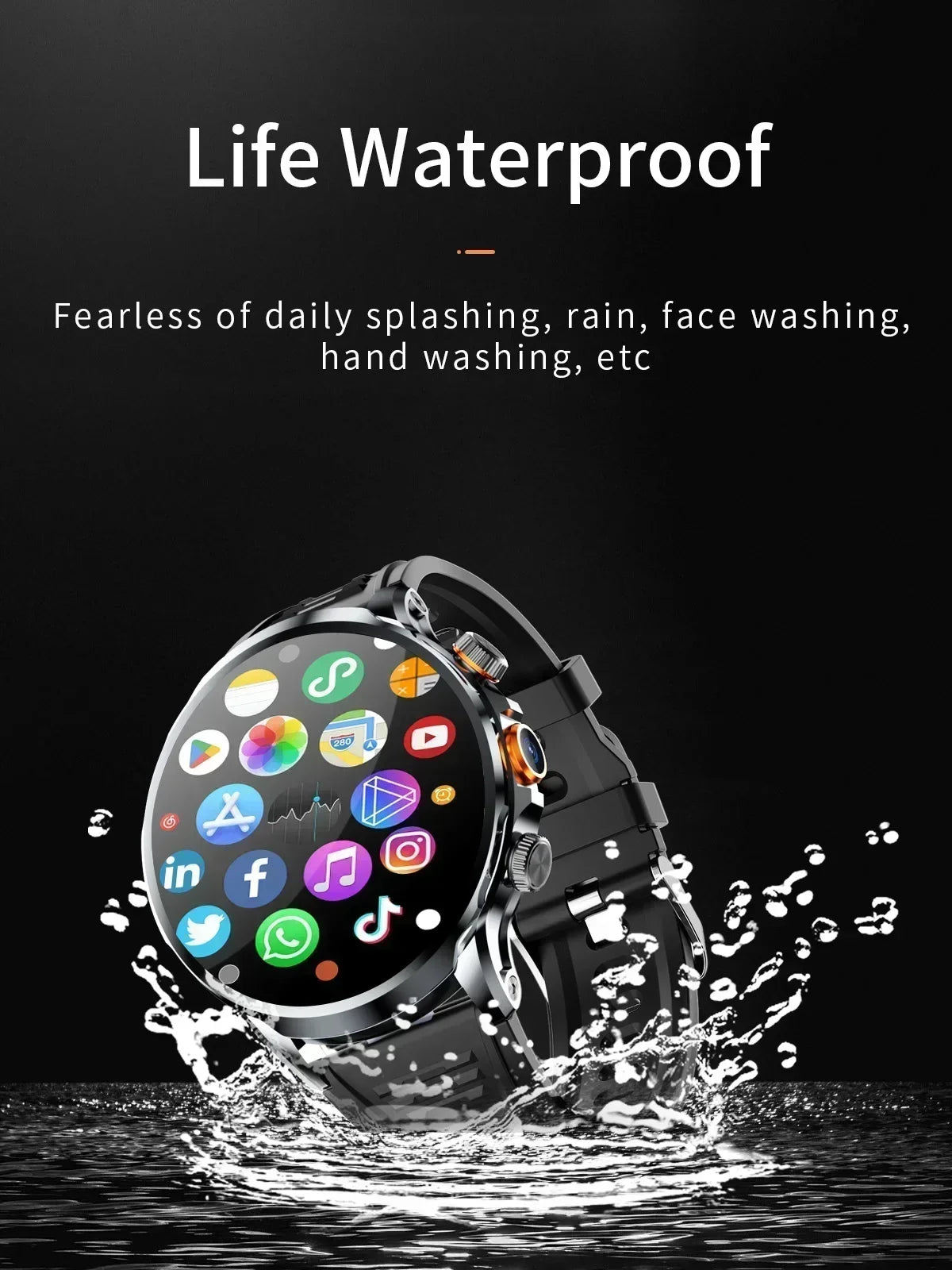 NEW Arrivals GPS Tracker Heart Rate Blood Pressure Multiple Sports Modes and Languages Android Adult Smart Watch 1.95 'AMOLED 8GB+128GB Storage 4G Full Network Google Play WIFI GPS Sim Card