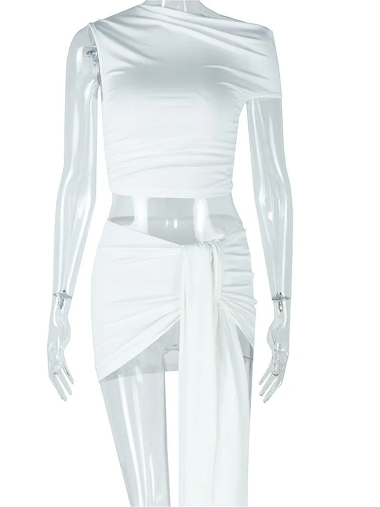 NEW Arrivals 2 PCS Set UK Size Black/White Color Hottie Women O-Neck Sleeveless Crop Tops + Skinny Bandage Tassel Skirts Matching Elegant Trend Suits Summer Evening Beach Night Club Party Suits