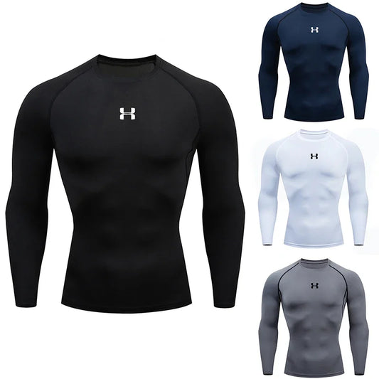 Just Arrived S-3XL Plus Size 5 Colors Muscle Spring And Autumn Male Sports Leisure Running Cycling Gym Fitness Exercise Elastic  Long Sleeve Base Fitted T-Shirt Sports Apparel Clothing Supplies