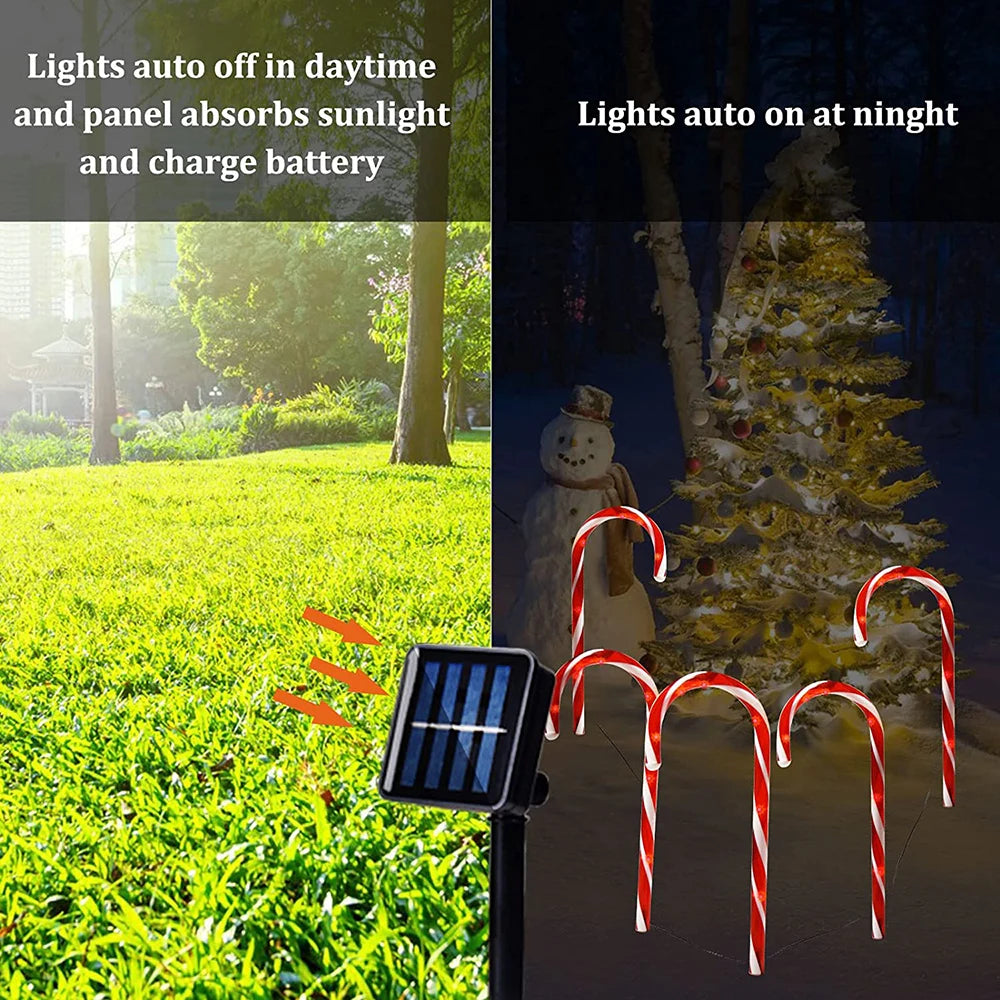 4/5/8 PCS Set Solar Christmas Candy Cane Lights Outdoor Waterproof Christmas Day Light Pathway Marker Candy Lights Garden Passage Decoration