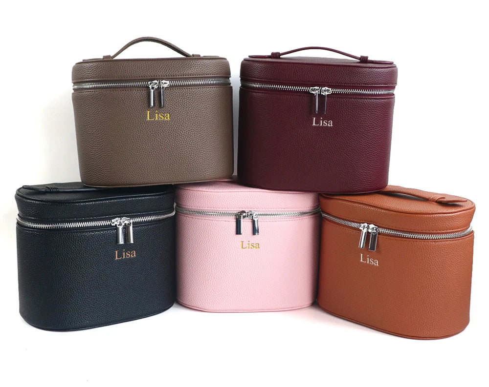 NEW Large-Capacity PU Leather Cosmetic Box with Internal Storage Box, Customizable Names and Letters, Travel Portable Cosmetic Bag