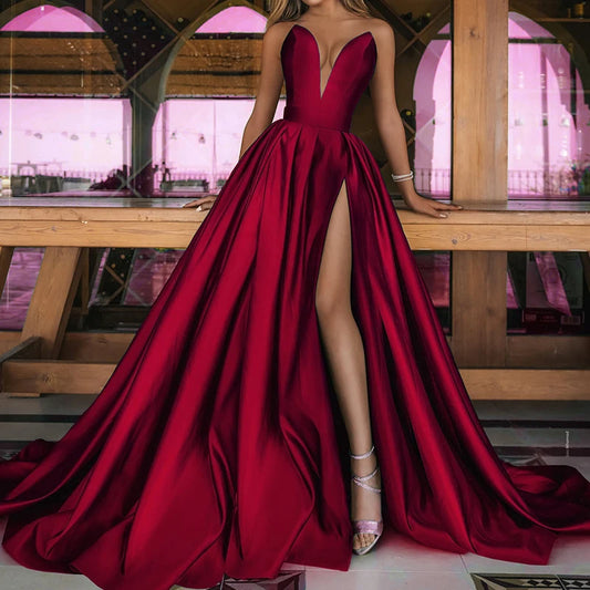 NEW Arrivals 5 Colors Elegant Luxury Wedding Dress Chic Women Luxury Gowns Fold Evening Party Res Carpet Dress Spring Summer Off Shoulder High Split Dresses in Special Occasion