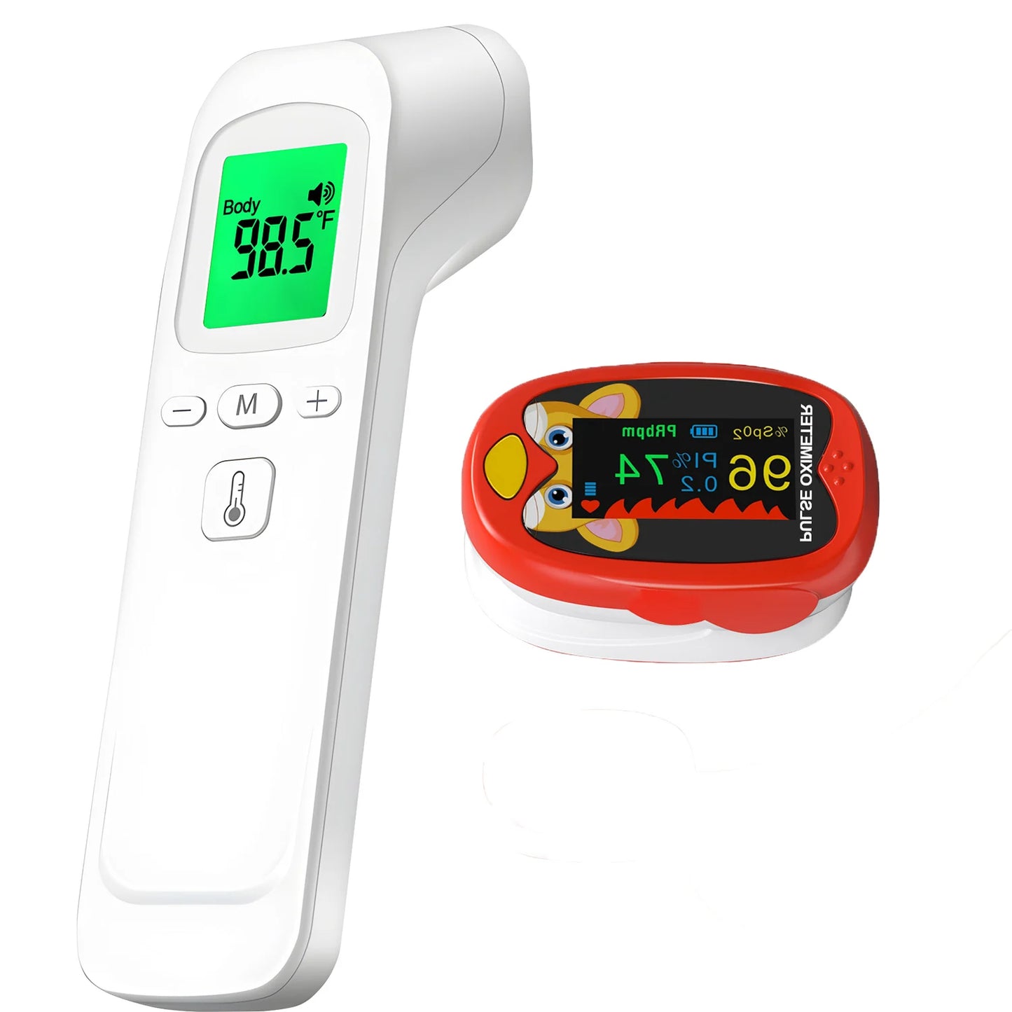 2 PCS Set USB Kids Infant Finger Oximeter Or Non Contact Infrared Forehead Thermometer Digital LCD Fever Detector Heart Rate SpO2 Electronic Monitor Medical Devices Health Care Supplies.