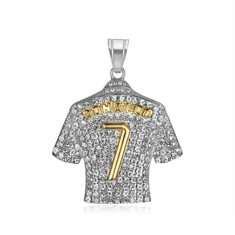 Fashion Football Jersey Messi Cristiano Ronaldo Neymar Mbappé Harland Rhinestone Necklaces + 60cm Gold Chain Men Stainless Steel Soccer Fans Hip Hop Jewelry Accessories