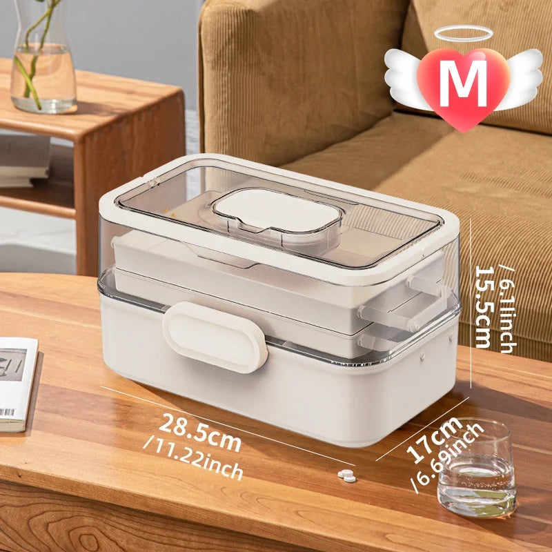 Home Outdoor Travel Camping Emergency First Aid Portable Medicine Cabinet Organizer, Large Medicine Box with Handle, Plastic First Aid Box Empty, Multipurpose Medical Box