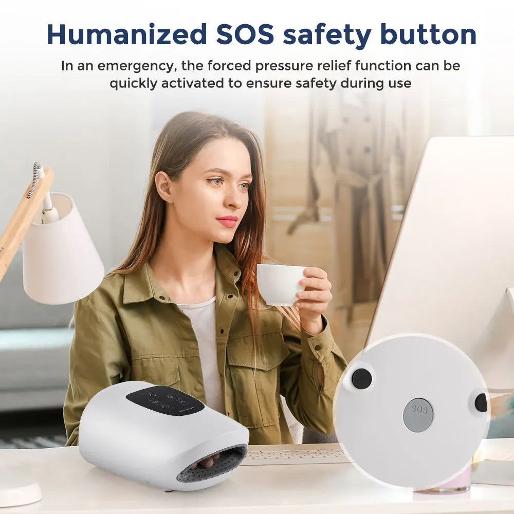 3-5 Modes Touch Screen 360° Air Pressure Hand Massager 5 Levels 3 Modes Airbag Shiatsu Kneading Palm Wrist Fingers Acupoint Hot Compress Type C Charging Port Hand Pain Relief Massager Relaxation Device