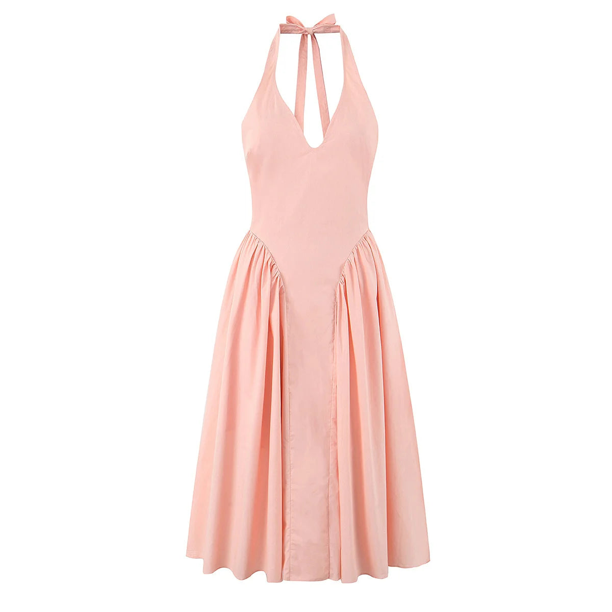 7 Colors  Sexy Backless Elegant Halter Dress For Women Low Waist A-line Midi Summer Evening Party Dresses Cotton Gowns
