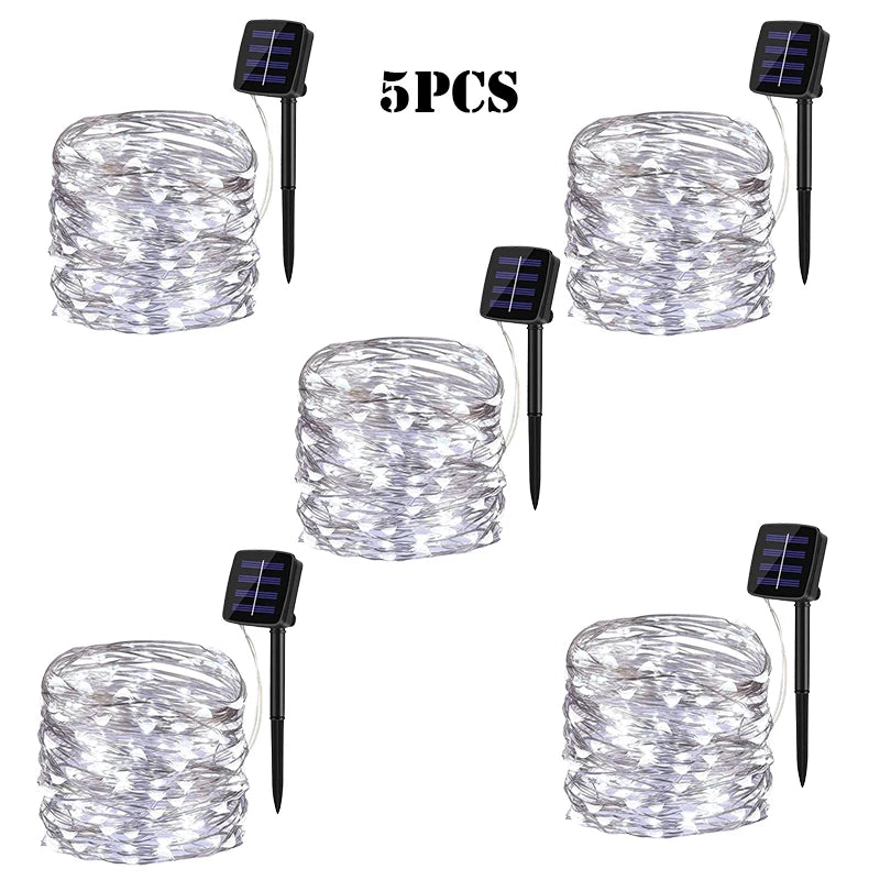 NEW Arrivals "7m/12m/22m/32m"  5 Packs LED Solar Light Outdoor Garden Fairy String Light Led Twinkle Waterproof Lamp for Christmas Patio Tree Party New Year Eve Decoration Accessories Supplies