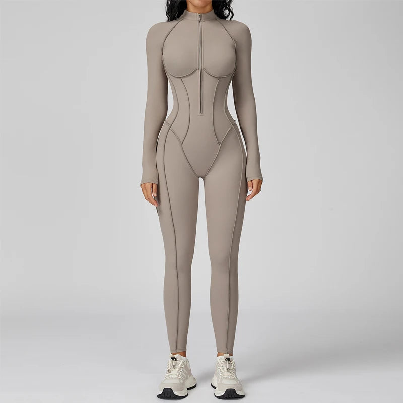 5 Colors Women's Running Onesie Athletic Romper Pants Long Sleeve Zip Up Hiking Outfits One Piece Workout Bodycon Jumpsuits emale Sports Apparel Supplies