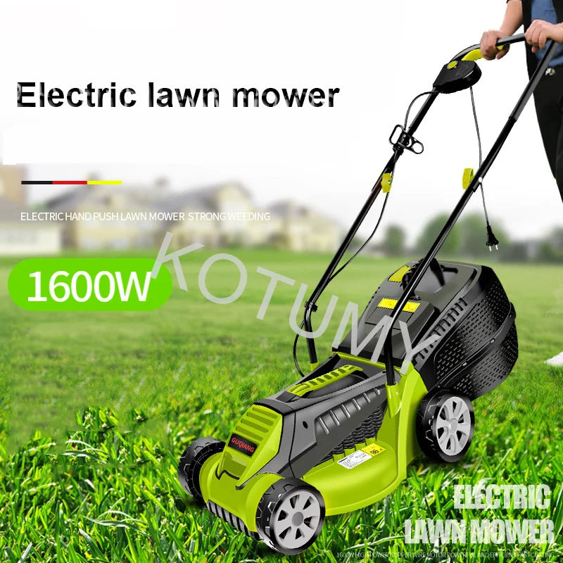 220V Electric Lawn Mower Hand Push Grass Cutting Machine Multi-Function Lawn Mower 3 Gears 1600W
