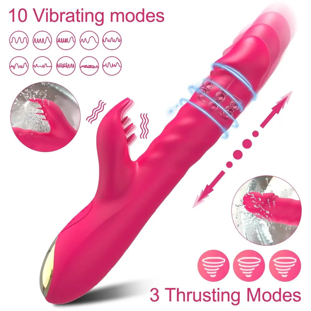 Rabbit Vibrator for Women Vagina G-Spot Nipple Clitoris Stimulator Thrusting Telescopic Rotating Dildo for Adult Sexy Toys