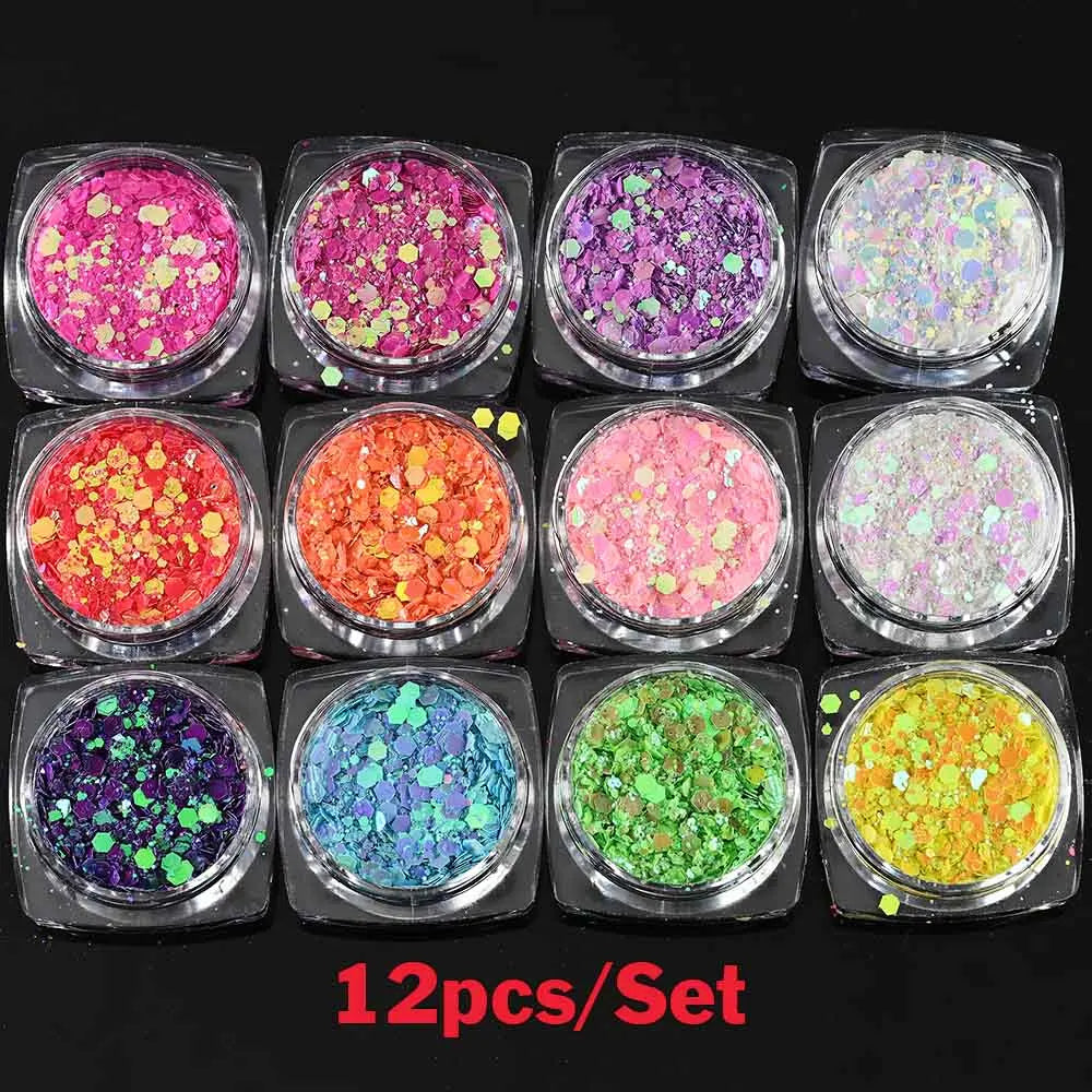 Set Sparkly Holographic Fine Sugar Nail Powder Diamond Chrome Pigment Dust For Gel Polish Glitter Manicure Accessories