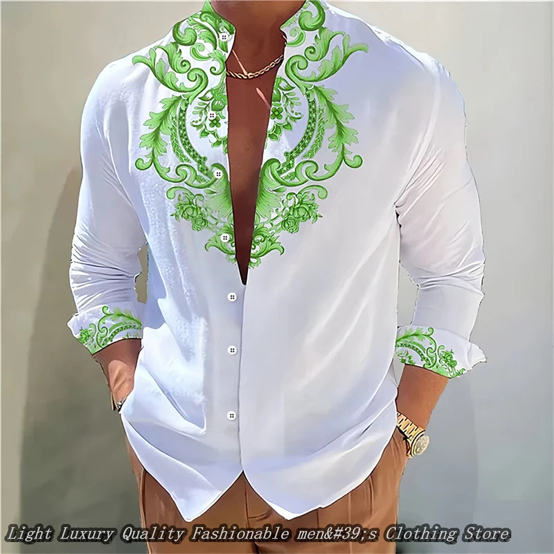 S-6XL Plus Size 8 Colors Men's Shirt 3D Printing Shirt High-Definition Pattern Casual Top Long Sleeved Clothing Soft Fabric Men Casual Apparel Accessories