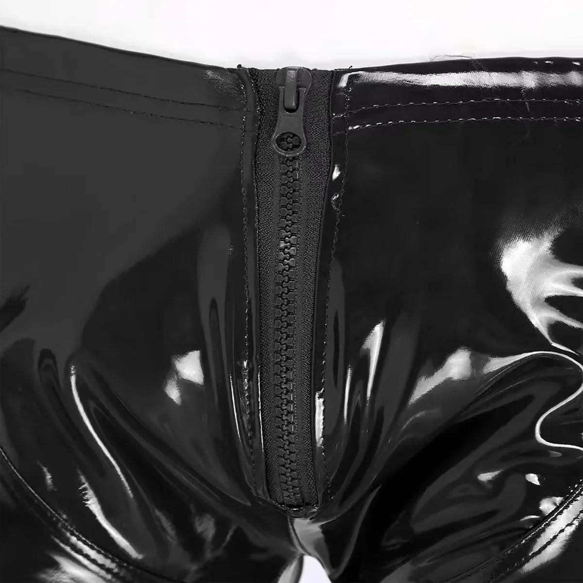 Plus Size Mens Sexy Open Crotch Leather Short Pants For Sex Shiny Latex Shaping Sheath Fetish Boxer Underpants Bulge Pouch Sexi