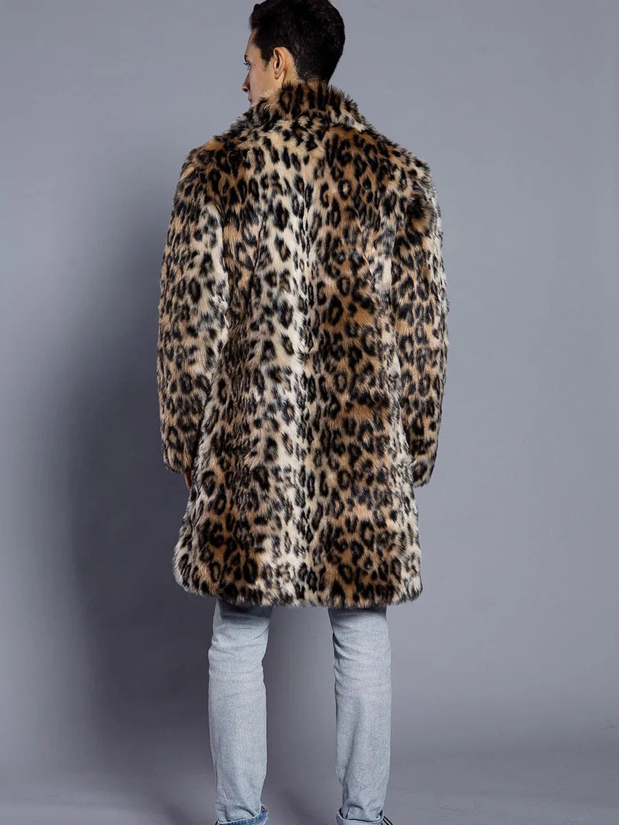 NEW Arrivals Autumn Winter Snow Clothes Supplies Men's Faux Fur Large Lapel Fur Long Men's Faux Fur Jacket Men's Overcoat Leopard Thick Coat Men Luxury Fashion Clothing Products