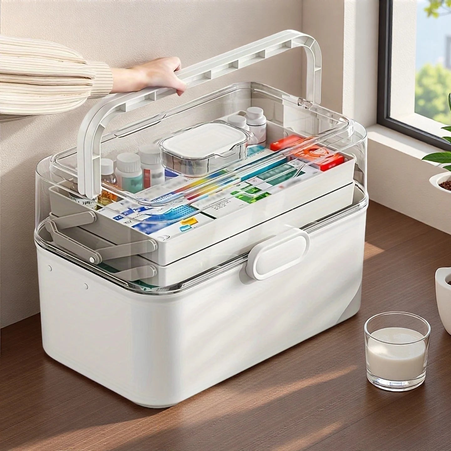 Home Outdoor Travel Camping Emergency First Aid Portable Medicine Cabinet Organizer, Large Medicine Box with Handle, Plastic First Aid Box Empty, Multipurpose Medical Box