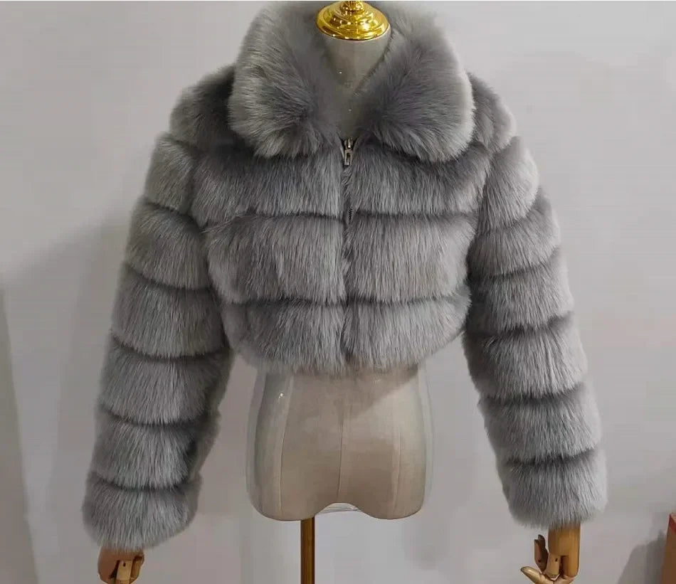 NEW Arrivals S-3XL 5 Colors Women Faux Fur Coats Fox Short Coat Turn Down Collar Zipper Full Sleeve Thick Warm Open Stitch Elegant Splice Autumn Winter Snow Outerwear Ladies Girls Luxury Fashion Clothing Supplies