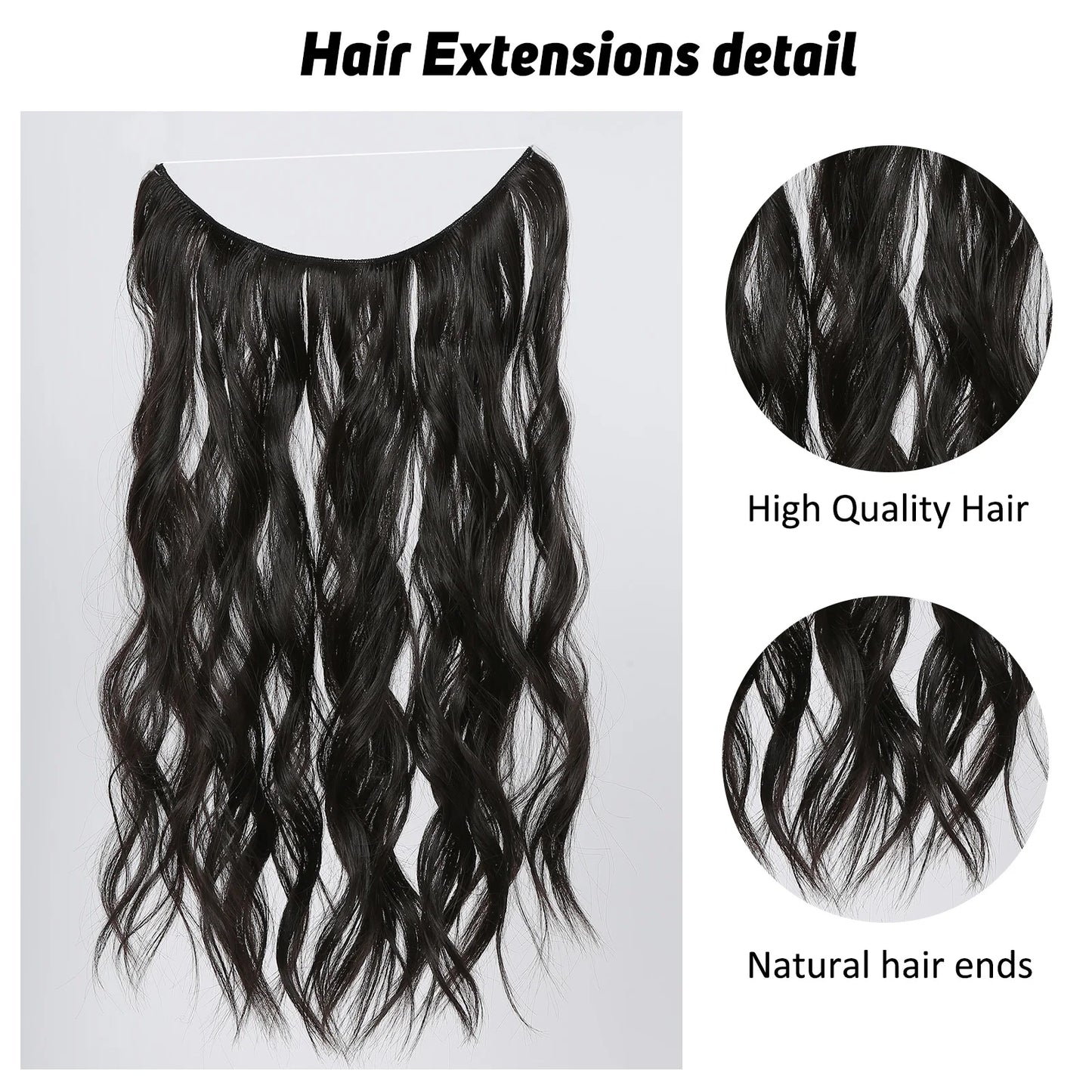 Long Wavy Synthetic Hair Extension Black Invisible No Clip Hair Extension Once Piece Fish Line Hairpiece Natural Hair for Women