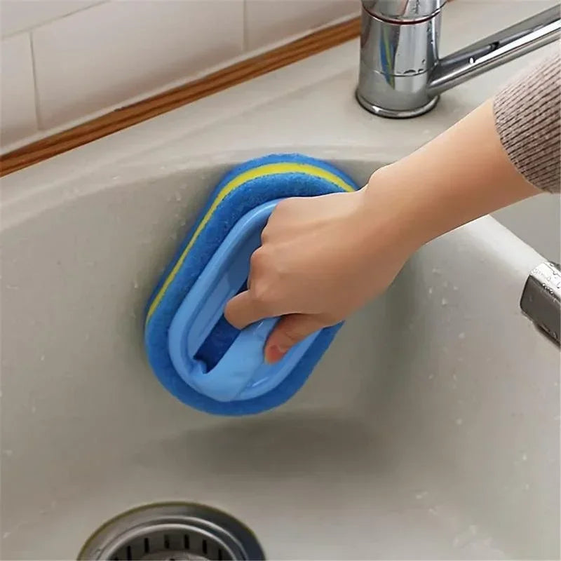 NEW 3PCS Set Sponge Cleaning Brush With Handle Bathtub Tile Scrub Brush Kitchen Bathroom Cleaning Sponge Brush Household Cleaning Supplies