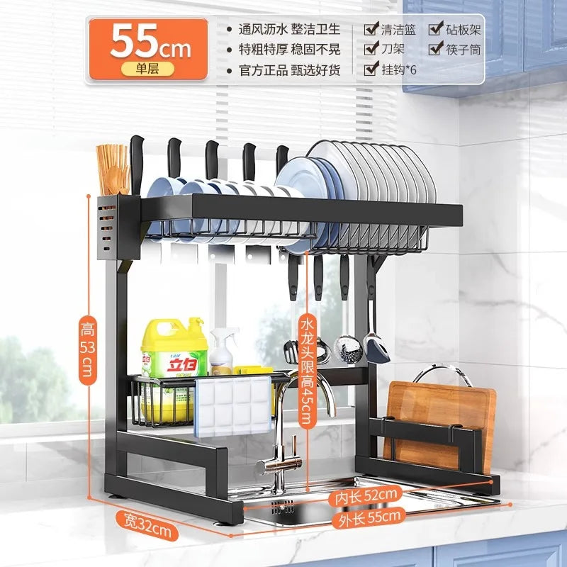 NEW Arrivals 2 Layer Kitchen Sink Dish Drying Rack Over The Sink Utensil Chopsticks Stainless Steel Storage Holder Countertop Cutting Board Holder Organizer Kitchen Accessories