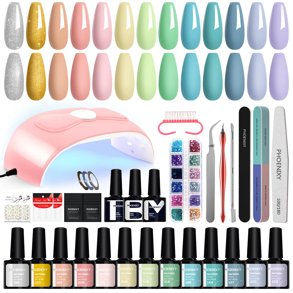 NEW Arrivals High Quality 20PCS Set 162 Colors Gel Nail Polish Set with UV LED Nail Lamp Semi Permanent UV Gel Varnishes Soak Off Complete Nail Art Tools Set Manicure Pedicure Kit Cosmetic Supplies