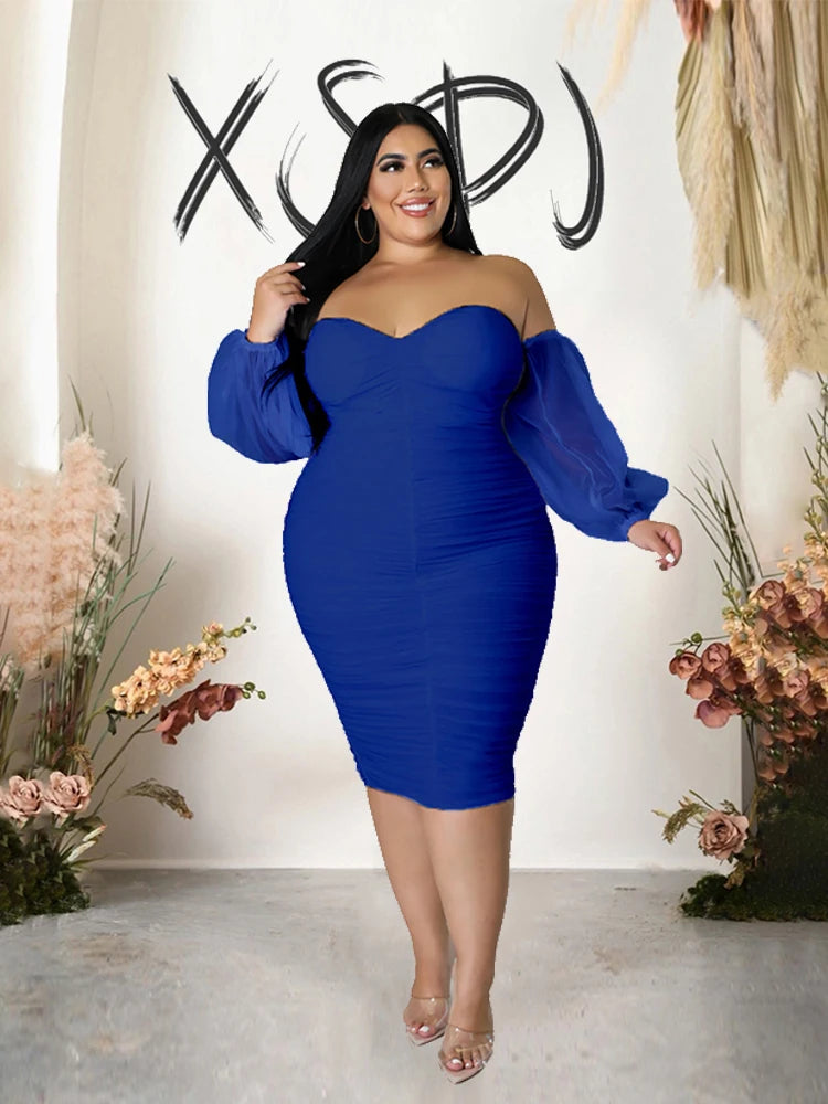 NEW XL-4XL Plus Size 7 Colors Elegant and Beautiful Women Dresses Off Shoulder Sexy Low-Cut Dress Strapless Bandage Dress Plus Size Evening Party Dress