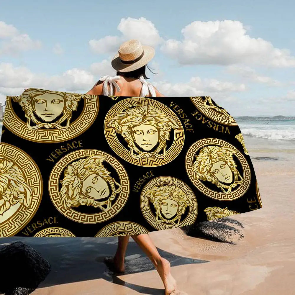 100% Cotton 77x182cm Fashion And Luxury V-Versace Anime Beach Swimming Towel Soft Absorbent Washcloth Women's Gifts for Travel Camping Gym Beach