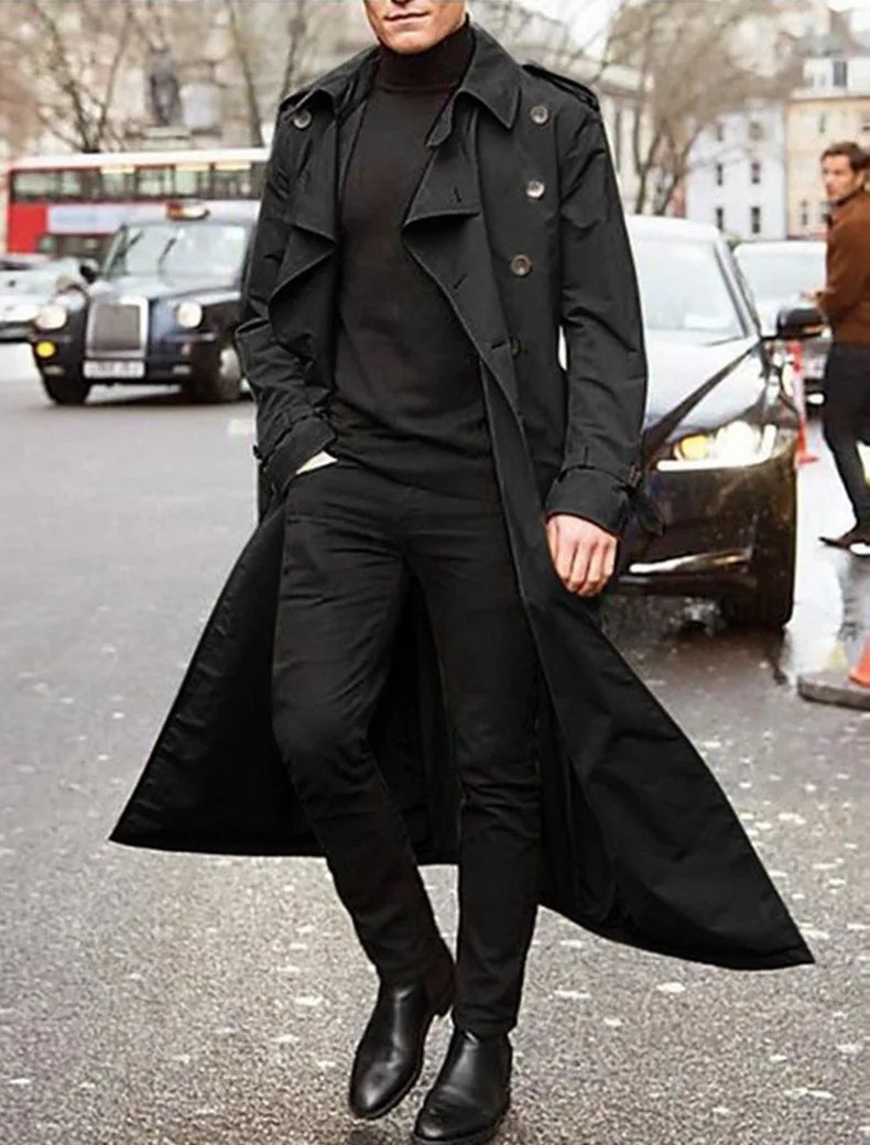 S-2XL Men's Trench Mid To Long Windbreaker for Autumn and Winter European and American Men's Long Outdoor Casual Windproof Trench