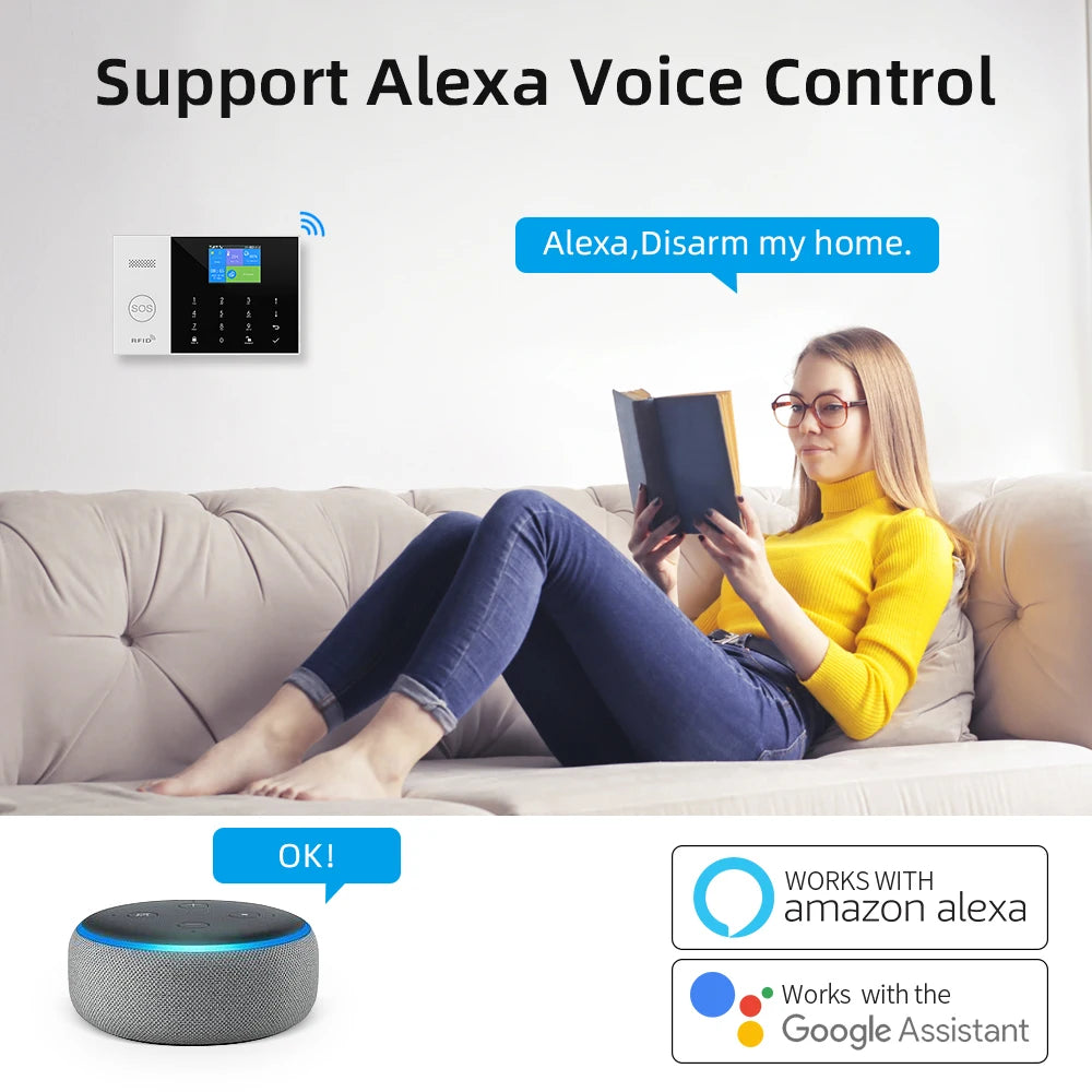 Residential ALEXA -TUYA App Smart GSM WiFi Alarm System for Home Wireless Security Alarm House Smart Life App Control Work