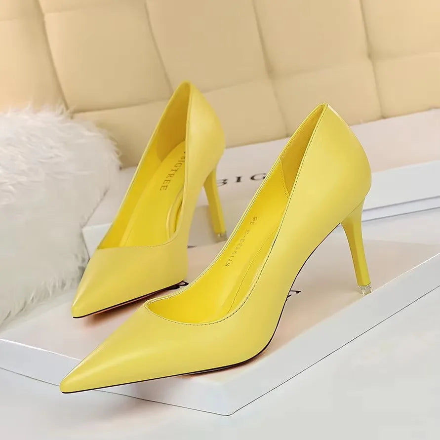 Just Arrived 10.5cm 7 Colors Handmade Leather Shoes Women Pumps Fashion High Heels Shoes Black Pink White Shoes Women Wedding Formal Shoes Ladies Stiletto Women Heels