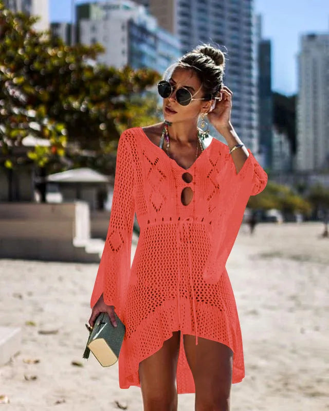 NEW Arrivals 7 Colors Sexy Cover Up Bikini Women Swimsuit Cover-Up Beach Bathing Suit Beach Wear Knitting Swimwear Mesh Beach Dress Tunic Mini Dress