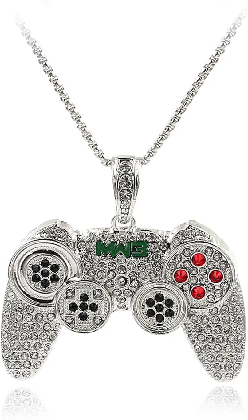 For Computer Gamers  Necklace Colorful Crystal Game Controller Pendant Punk Hip Hop Friendship Game Console Necklace for Friends Jewelry Gifts