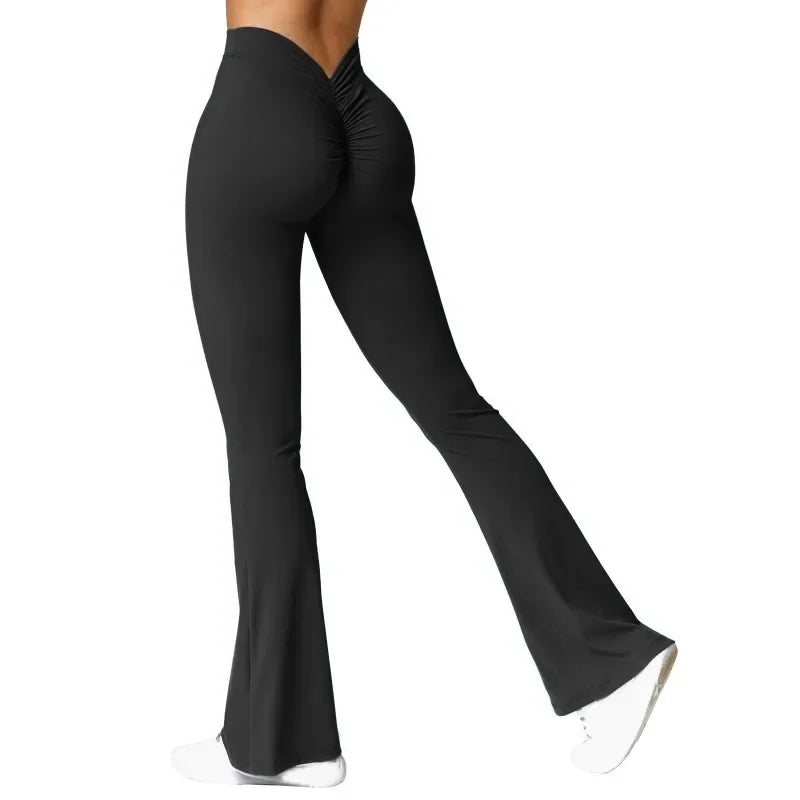 NEW S-2XL 5 Colors Fashion Micro Horn Leggings Women V-Back Waist Sports Pants High Waist Push Up Butt Gym Pants Solid Slim Casual Leggings Women Sexy Sports Fashion Clothing Supplies
