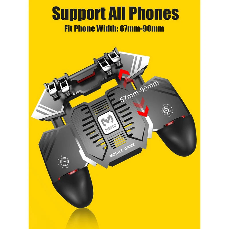 Mobile Game Controller 6 Fingers with Fan Trigger Gamepad Joystick for Android IOS Game Pad Mobile with Battery