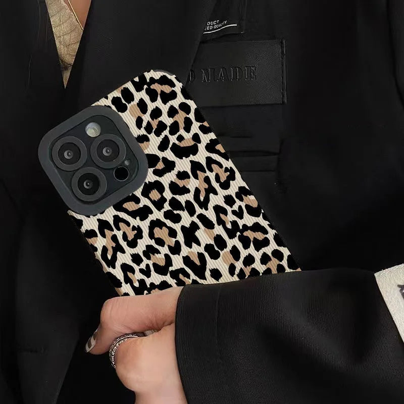 Leopard Cow Silicone Leather Case For iPhone 15 14 13 Pro Max 11 12 Mini SE 7 8 Plus X XR XS Soft Shockproof Cover