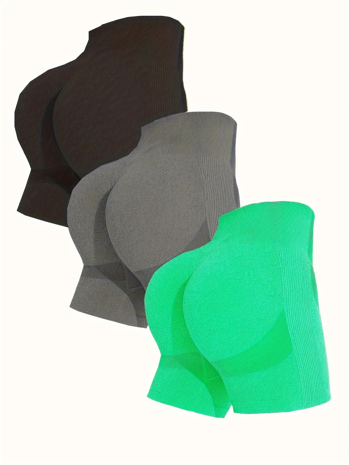 NEW Arrivals 3 Counts Women's Fitness Sportswear High Waist Tummy Control Yoga Shorts High Elastic Fitness Sportswear Outdoor Running Gym Shorts Sports Supplies