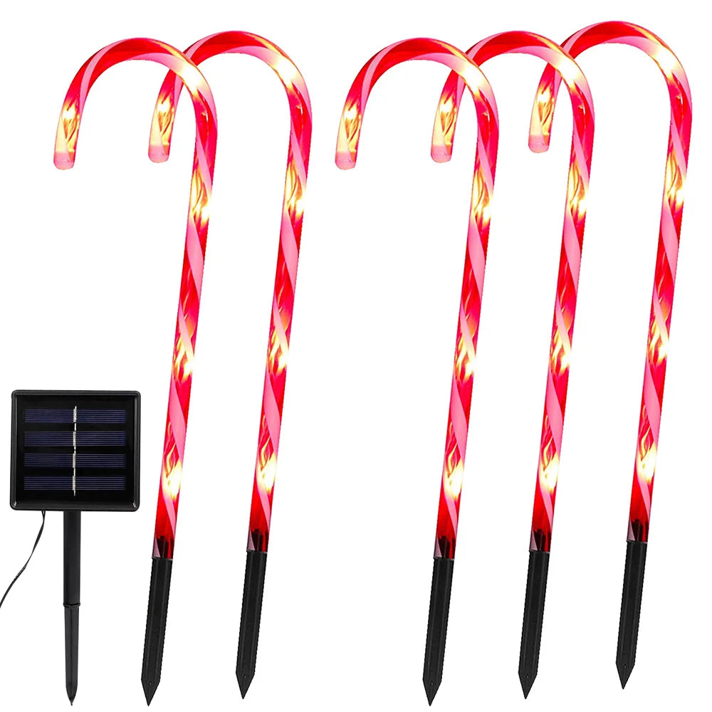 4/5/8 PCS Set Solar Christmas Candy Cane Lights Outdoor Waterproof Christmas Day Light Pathway Marker Candy Lights Garden Passage Decoration