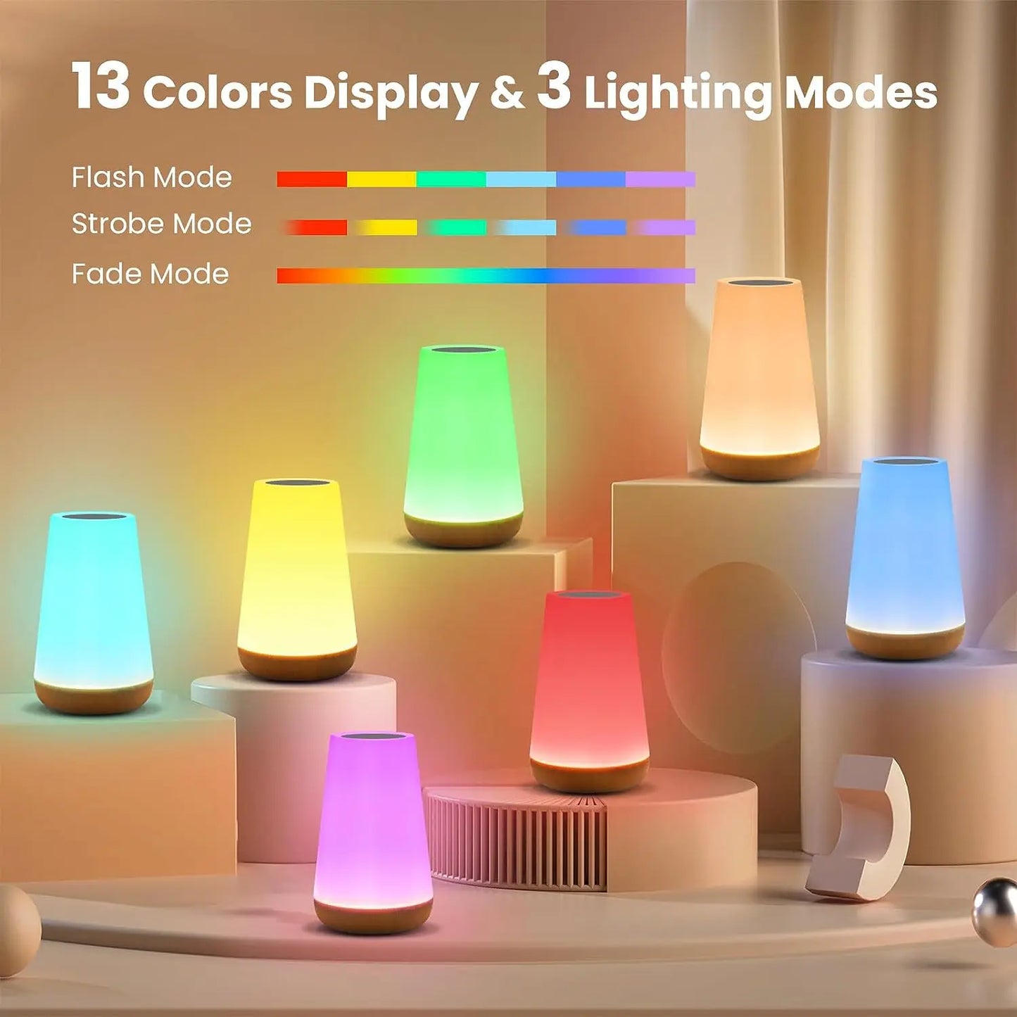 13 Colors Changing Night Light Remote Control Touch USB Rechargeable RGB Night Lamp Dimmable Lamp Portable Table Bedside Lamp