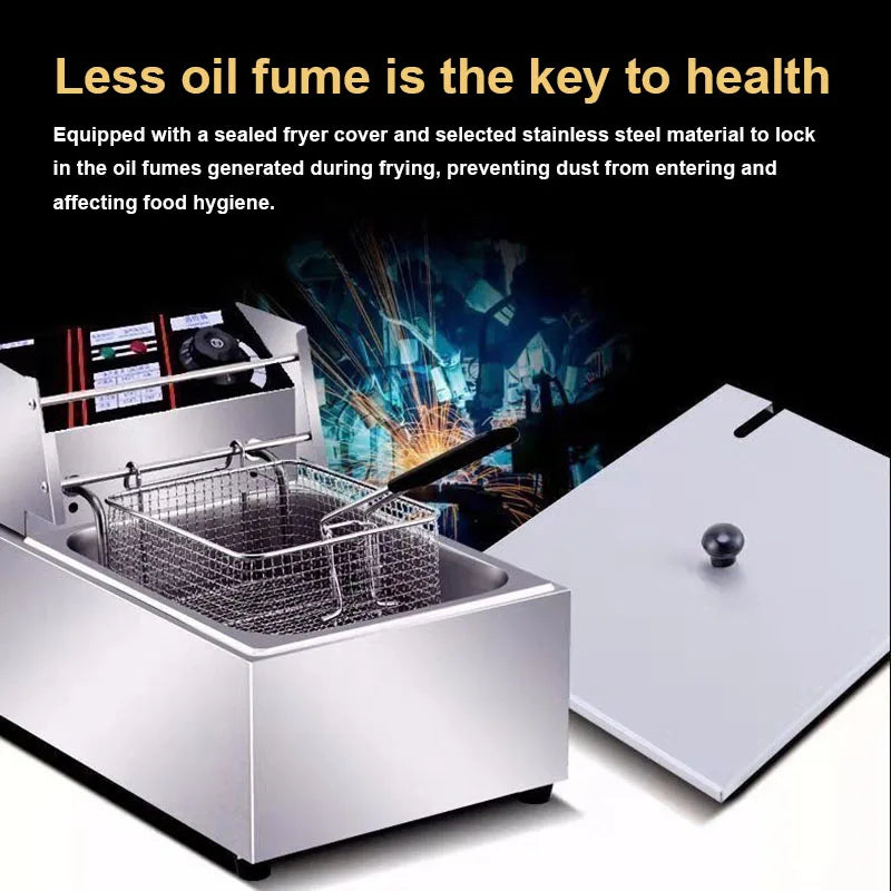 Electric Deep Fryer Stainless Steel Commercial Electric Fryer Household Chips Frying Pan French Fries Making Machine 6L EU