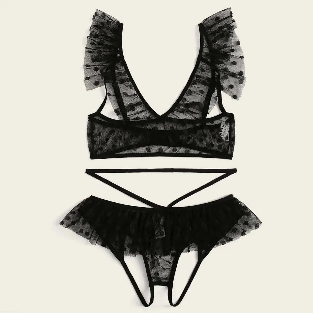 Women Intimates Blacklace Lingerieset Plus Size Ultra-Thin Bra Set Underwear Set Cooling Breathable Sleepwear Lingerine Outfit