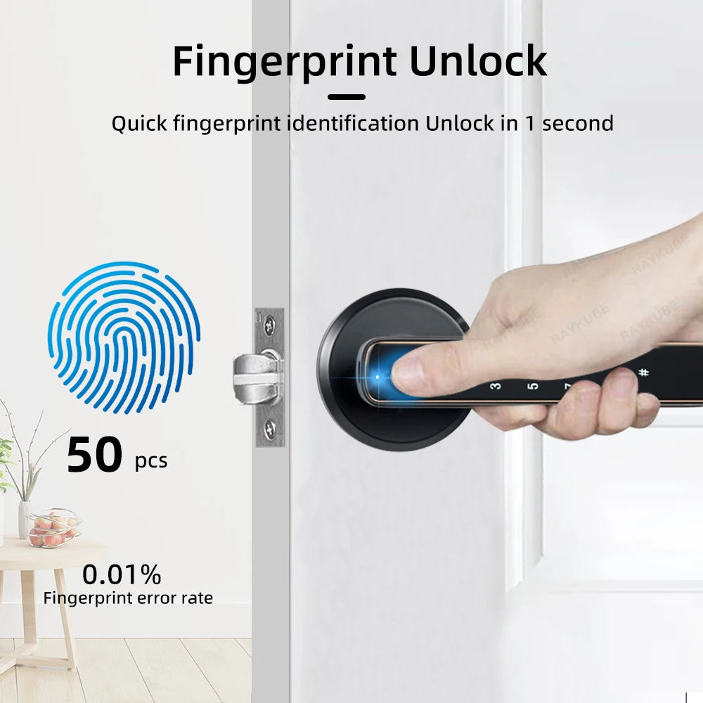 TUYA Digital Fingerprint Door Lock Electronic Lock with Password/Key/Smart Life/TUYA APP Remote Unlock For Bedroom