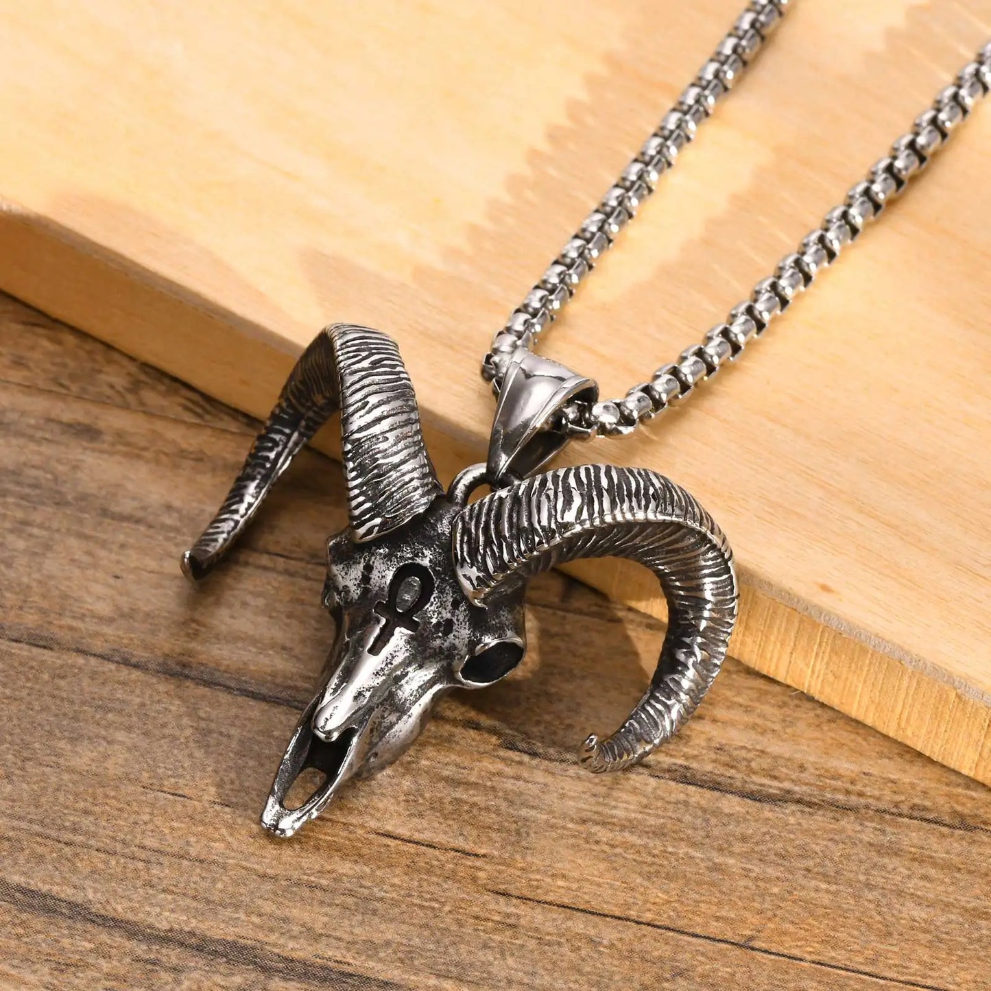 Baphomet Satanic Goat Head Skull Pendant, Satan Stainless Steel Goth Punk Style Necklace, Lucifer, Halloween, Devil Jewelry Accessories