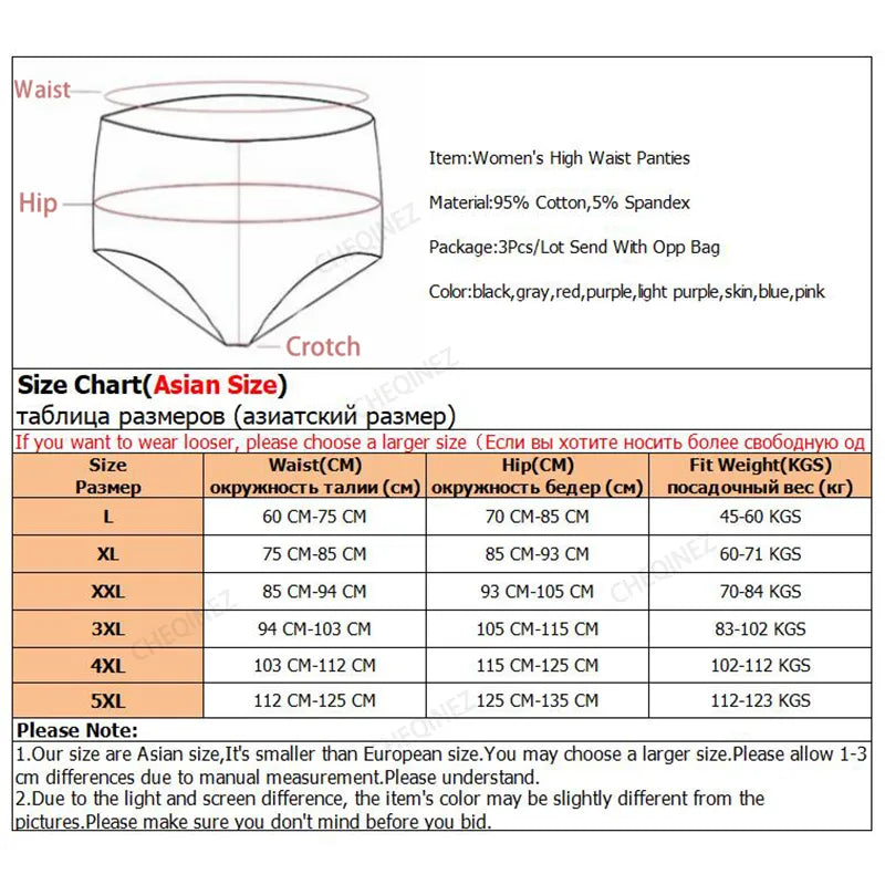 3Pcs Cotton Panties for Women Plus Size Underwear High Waist Abdominal Briefs Female Girl Postpartum Recovery Panties Women's