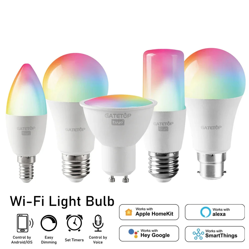 NEW Arrivals Alexa Google RGB Smart LED Bulb Dimmable TUYA  Gu10 C37 A60 T37 E14 E27 B22 Light Wi-Fi Magic Lamp AC 110V 220V Romantic Atmosphere for Living Room Bedroom Party