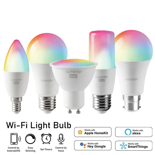 NEW Arrivals Alexa Google RGB Smart LED Bulb Dimmable TUYA  Gu10 C37 A60 T37 E14 E27 B22 Light Wi-Fi Magic Lamp AC 110V 220V Romantic Atmosphere for Living Room Bedroom Party