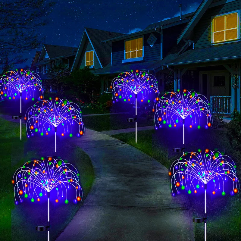 Christmas LED Solar Firework Lamp Outdoor Garden Decor Pathway Fairy Lights Waterproof Garden Courtyard Balcony Patio Lawn Solar Light Set New Year Eve Decoration Accessories Supplies